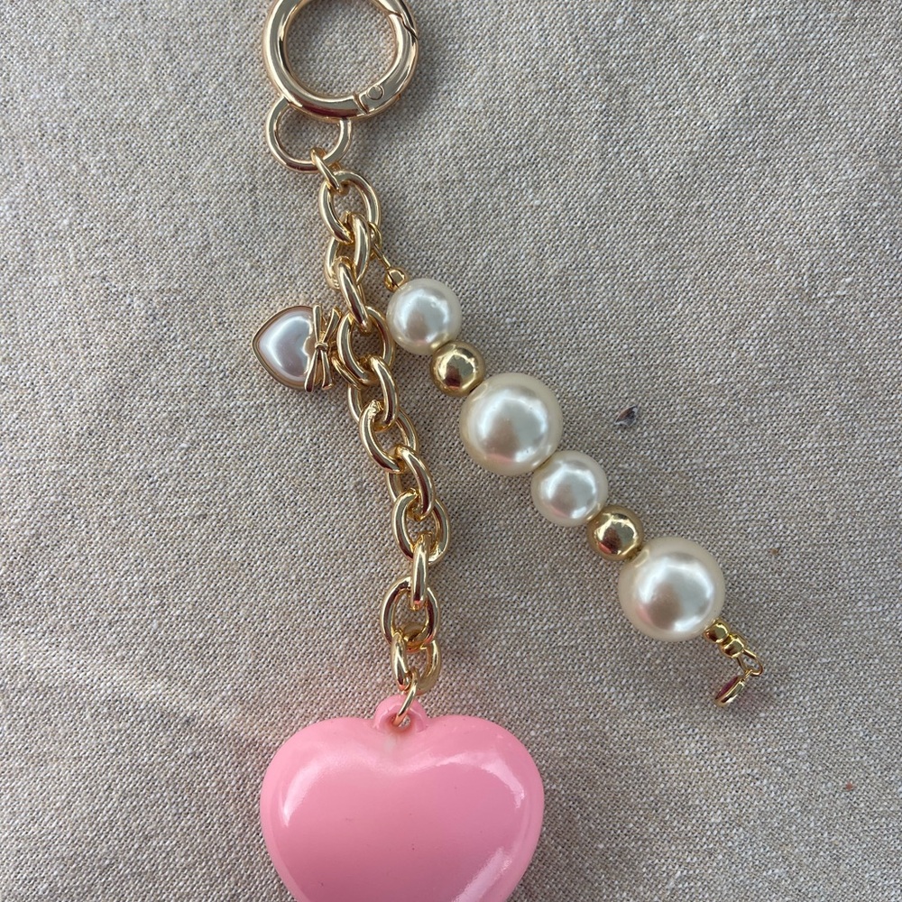 Pink Heart and Pearl Keychain
